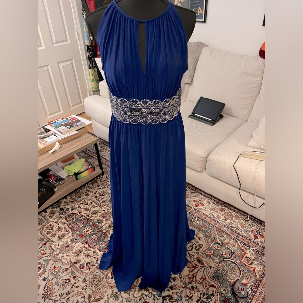 R & M Richard's Royal Blue Beaded Floor Length Gown. Size 10